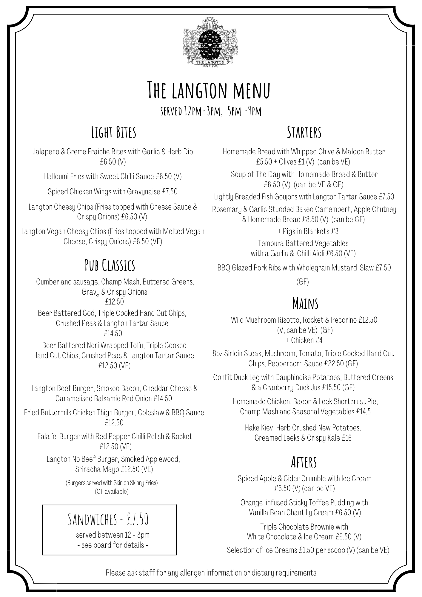 NEW ALL IN ONE Menu Langton