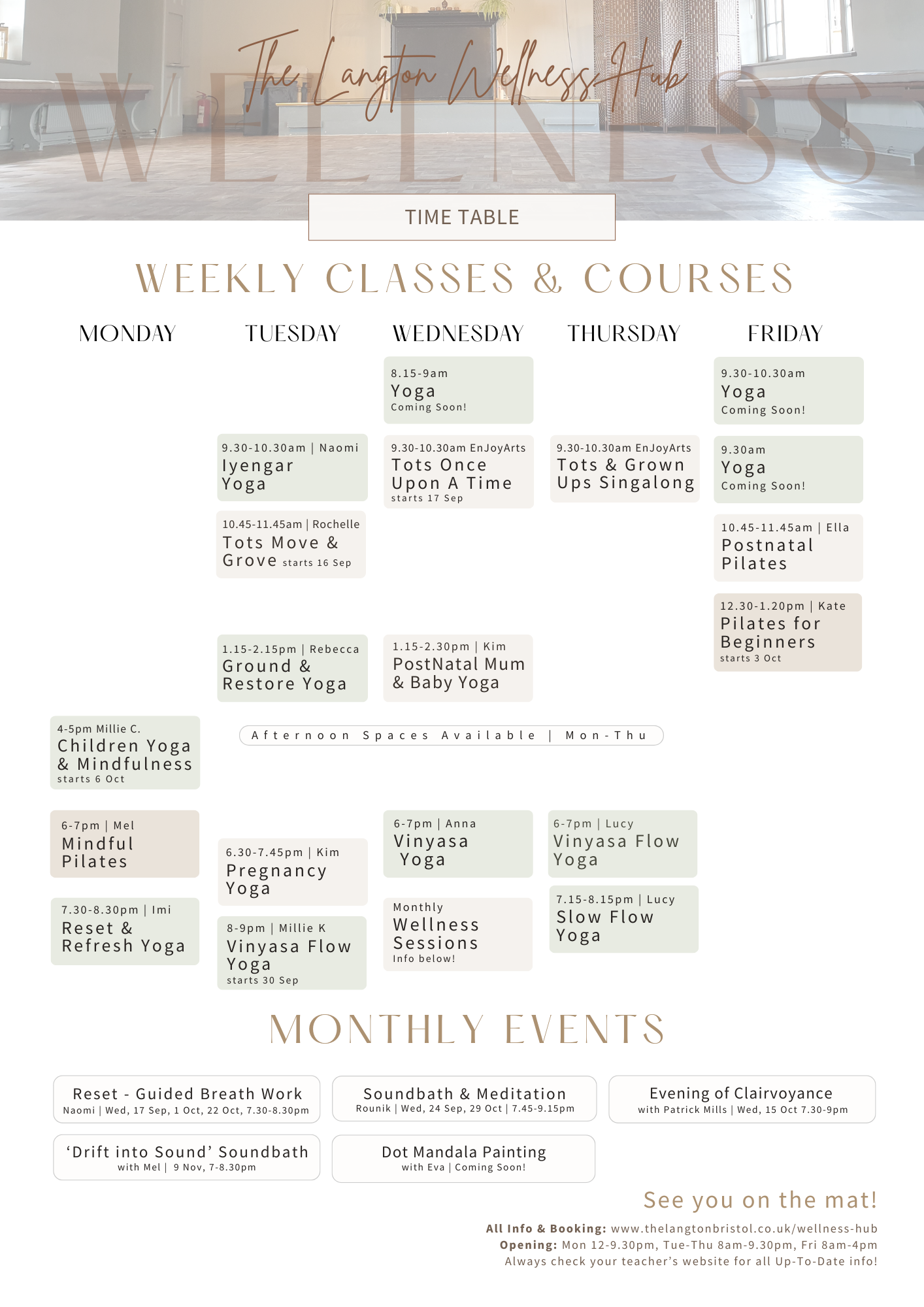 NEW Wellness Hub timetable (A3)