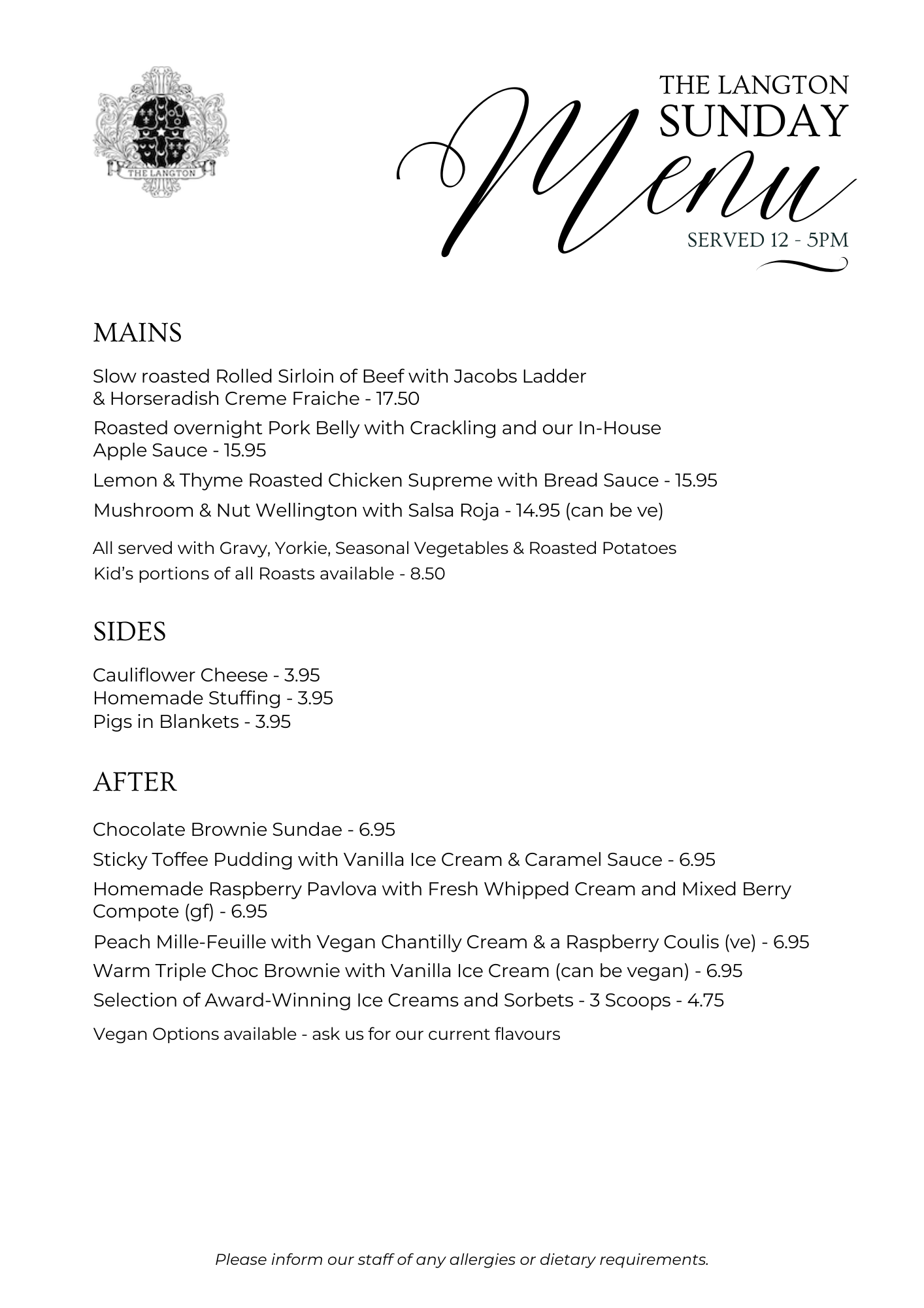 Sunday Menu 050925