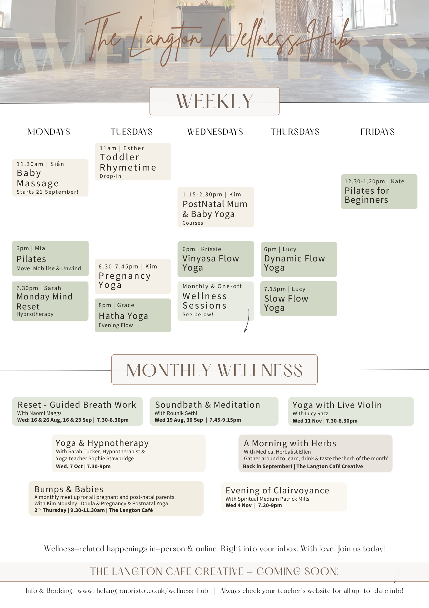 Wellness Hub timetable
